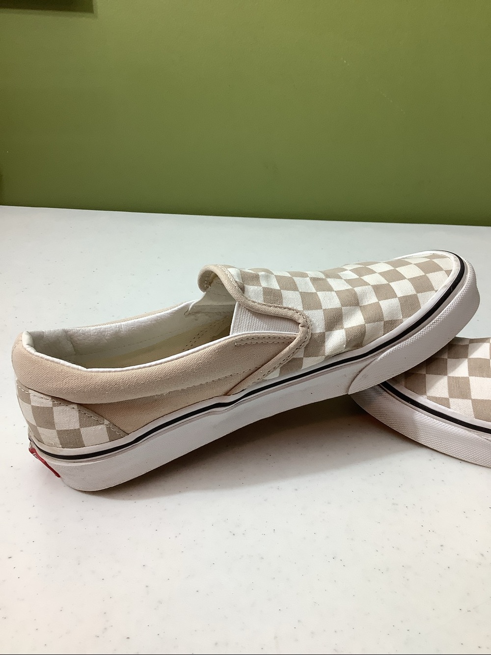 Vans beige canvas checkerboard slip ons, men’s 7.5/women’s 9 - Picture 6 of 9